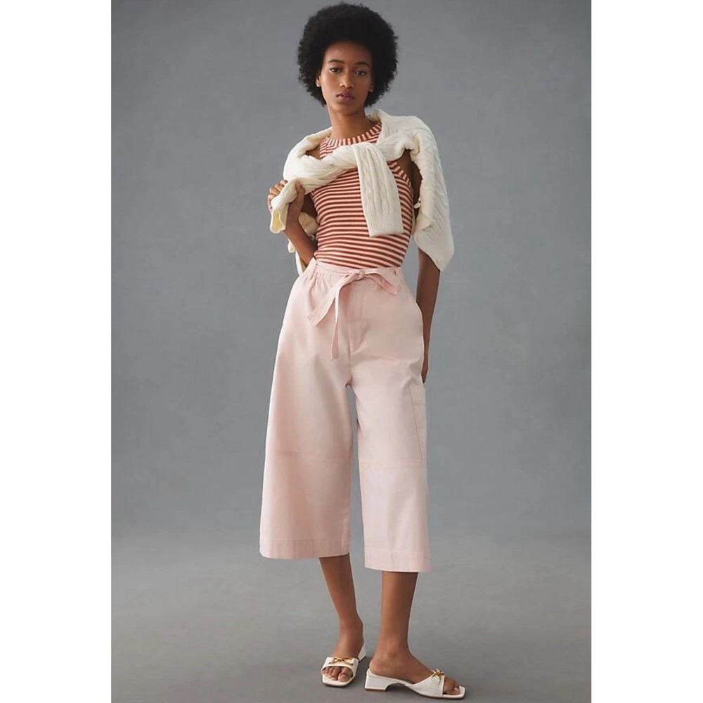 ANTHROPOLOGIE Maeve NWOT Size XL Wide-Leg Crop Culotte Pants Pink Women's